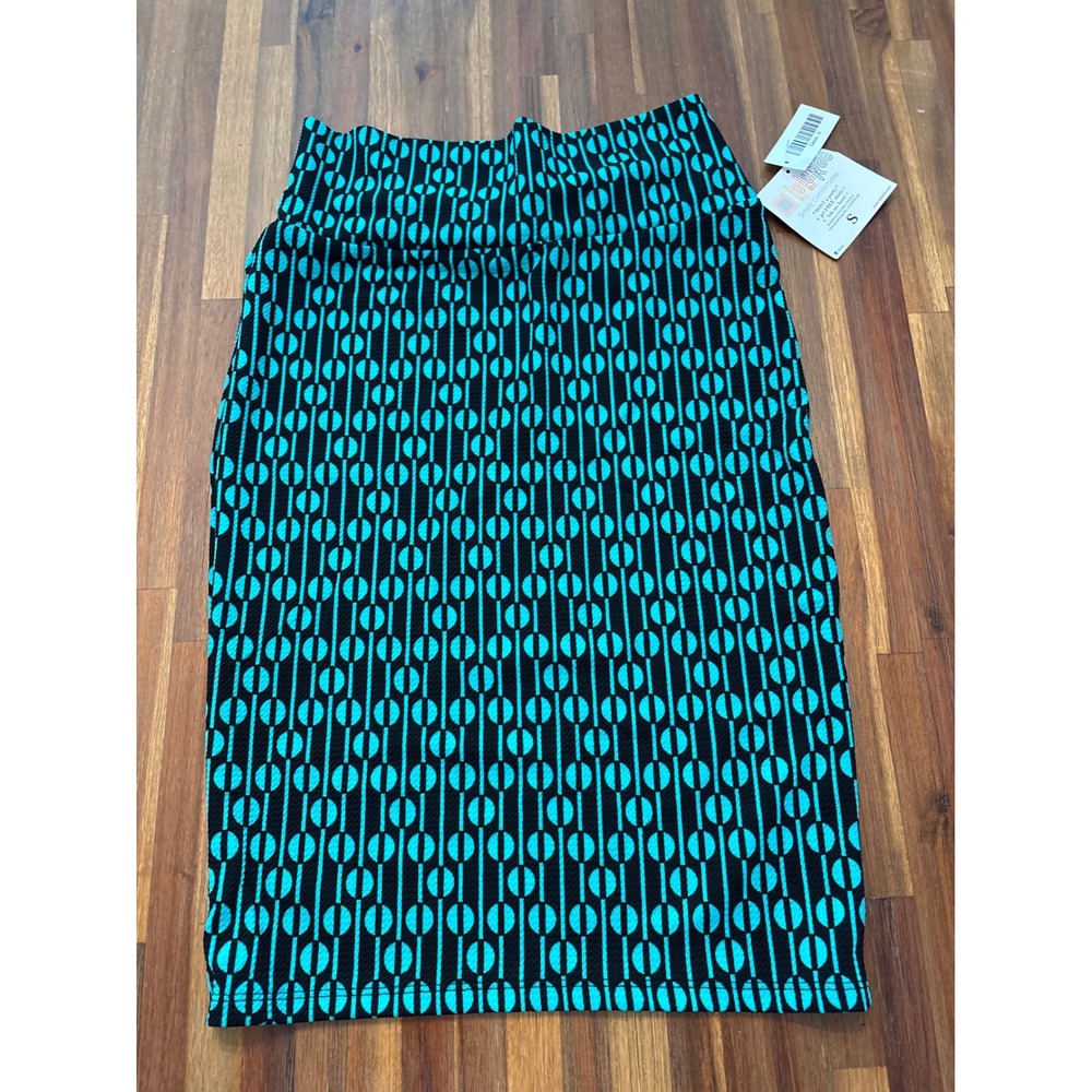 LuLaRoe Cassie Skirt Womens S Teal Black NWT Geometric Pencil Stretch